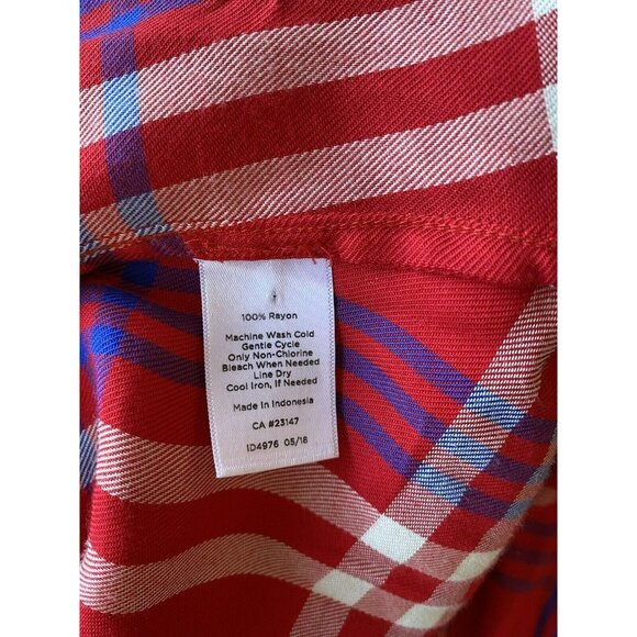 Talbots Button Up Shirt Plaid XL Red White Blue Long Sleeve Soft Rayon - Picture 6 of 9